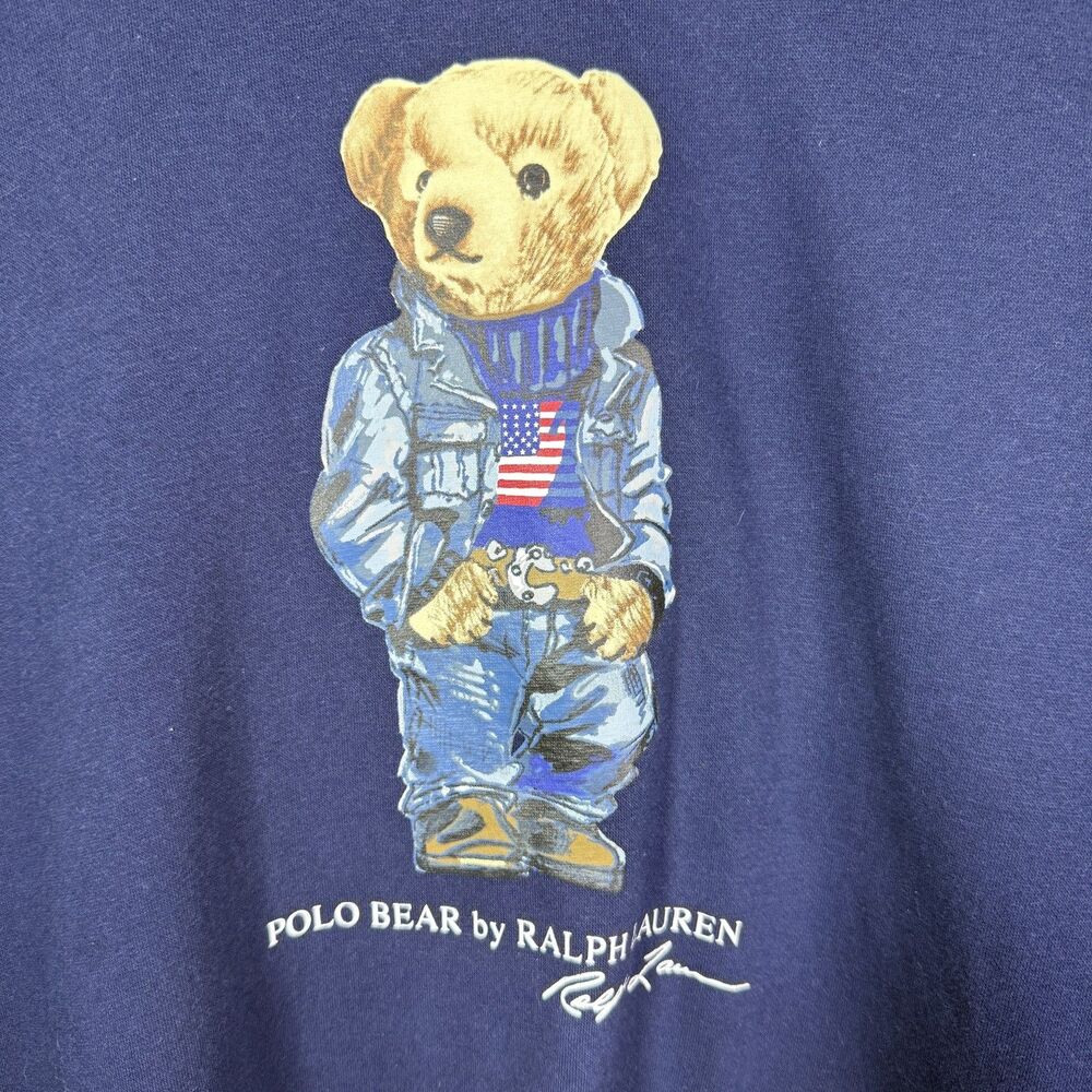 Polo Ralph Lauren Polo Bear Denim Flag Hoodie Men XL Navy Americana Y2K - Picture 5 of 11